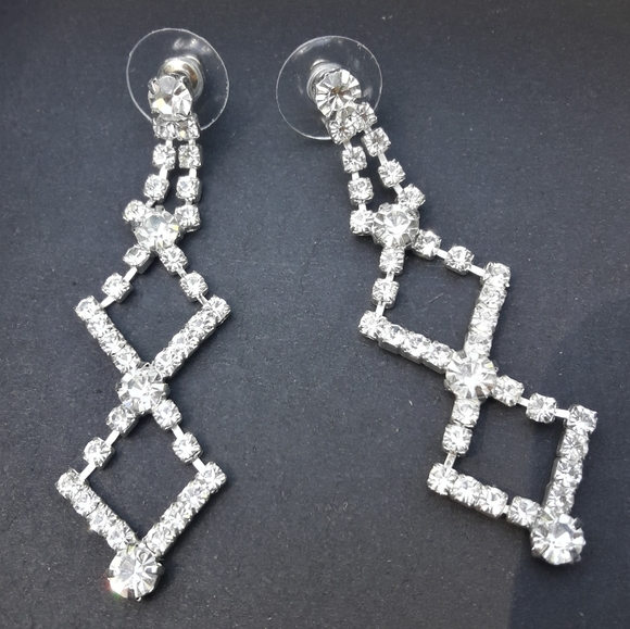 NWT Diamond Earrings CZ Chandelier Drop Art Deco - Picture 13 of 15